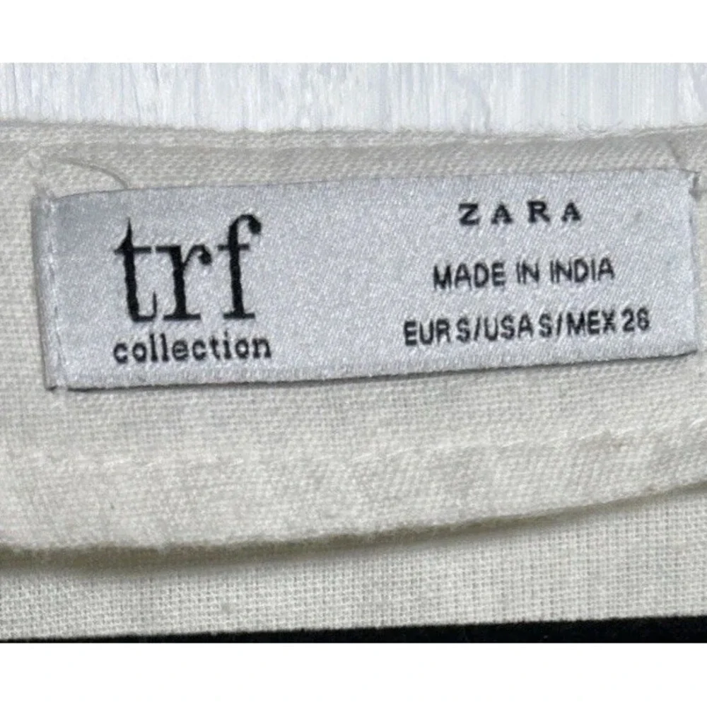 TRF‎ Zara Blouse Ivory Cotton Linen Blend Puff Sleeve Women's Size Small